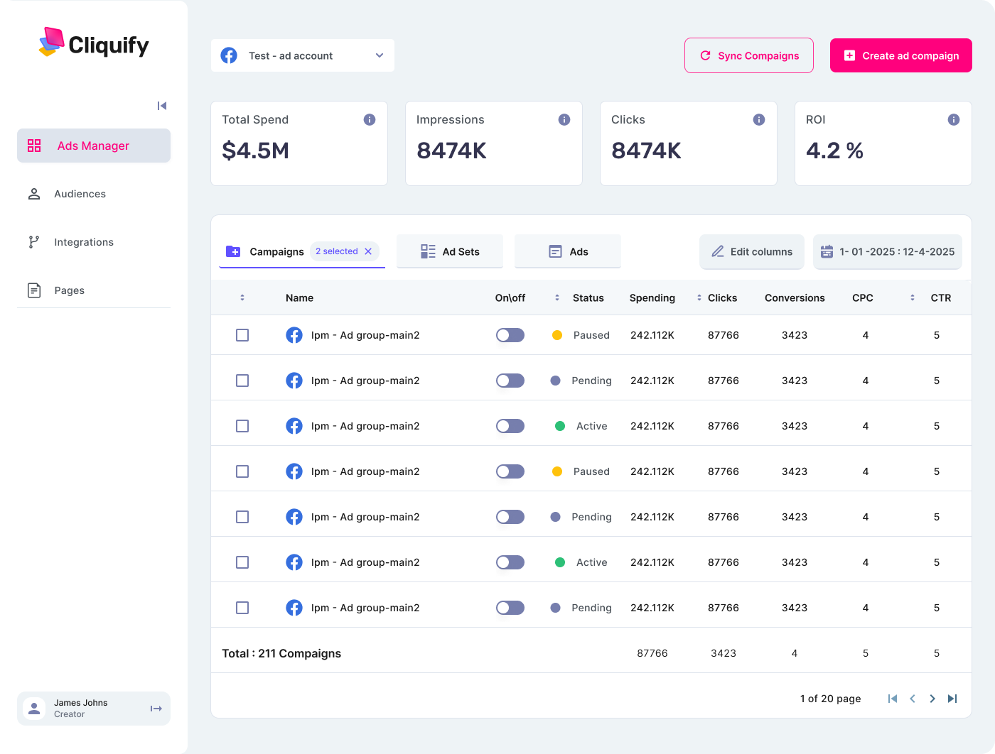 Custom Ads Management & Reporting System — detail